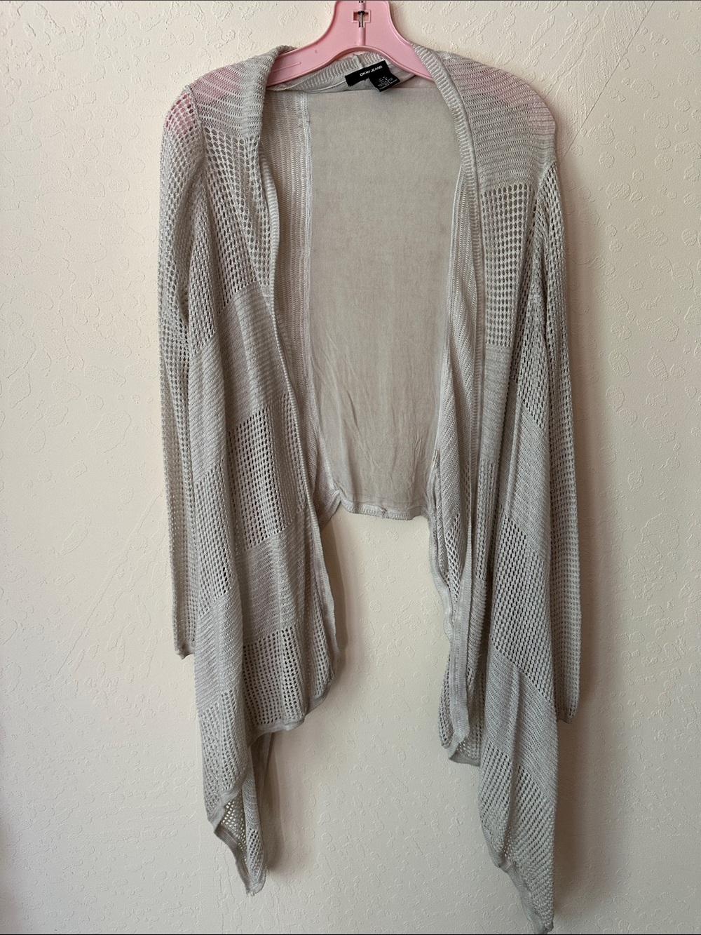 DKNY Light Beige/Grey Open Knit Draped Cardigan